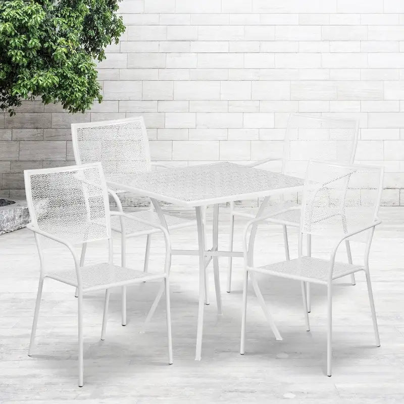 28 Square Indoor-Outdoor Steel Patio Table Set with 4 Square Back Chairs