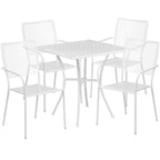 28 Square Indoor-Outdoor Steel Patio Table Set with 4 Square Back Chairs