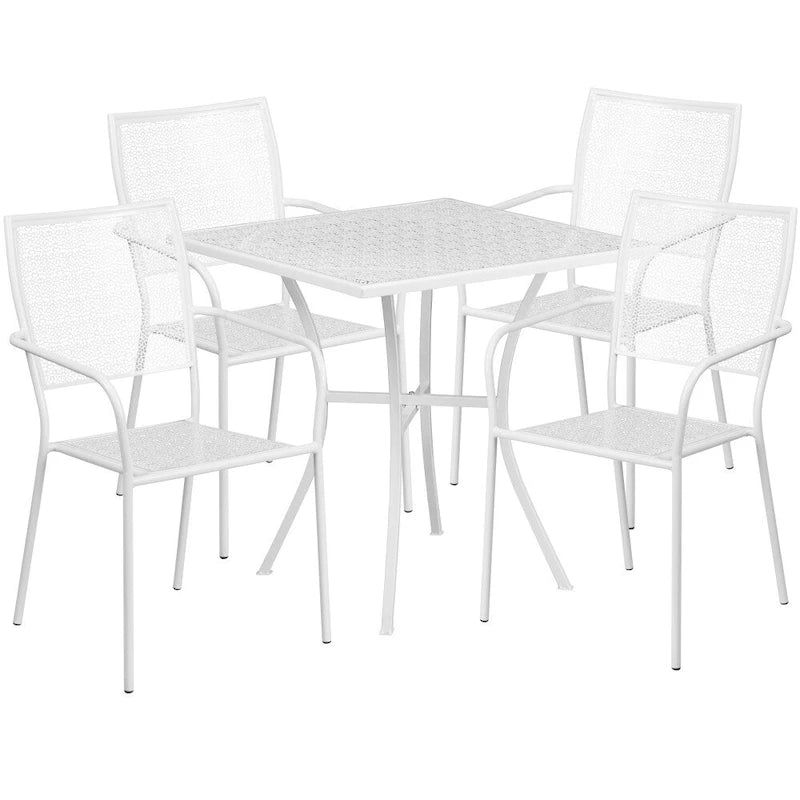 28 Square Indoor-Outdoor Steel Patio Table Set with 4 Square Back Chairs