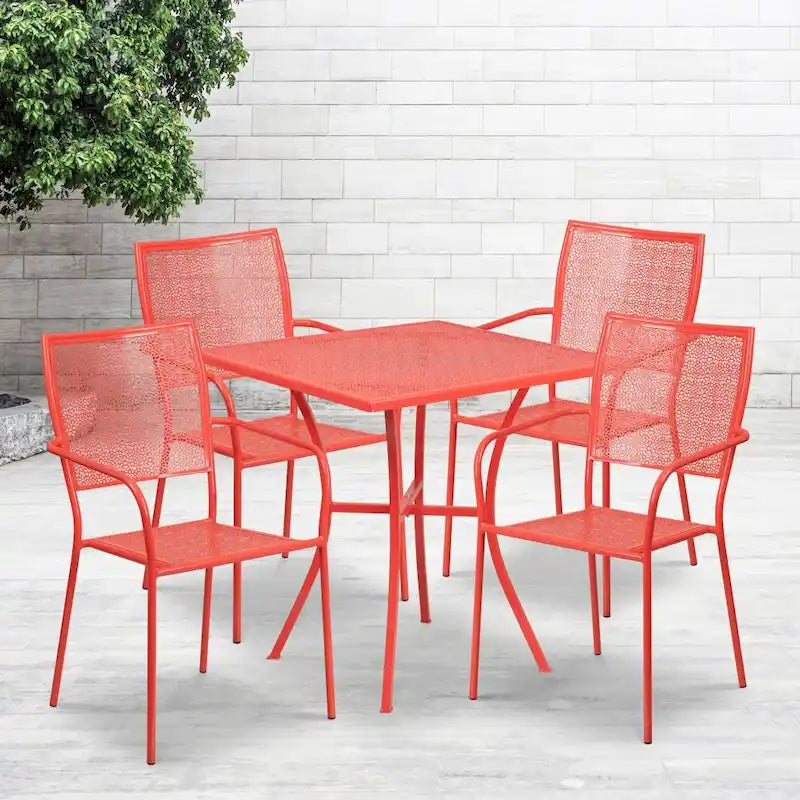 28 Square Indoor-Outdoor Steel Patio Table Set with 4 Square Back Chairs