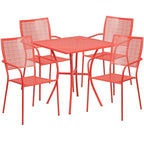 28 Square Indoor-Outdoor Steel Patio Table Set with 4 Square Back Chairs