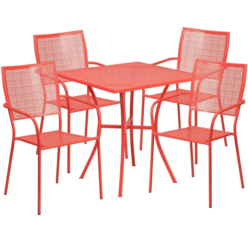28 Square Indoor-Outdoor Steel Patio Table Set with 4 Square Back Chairs