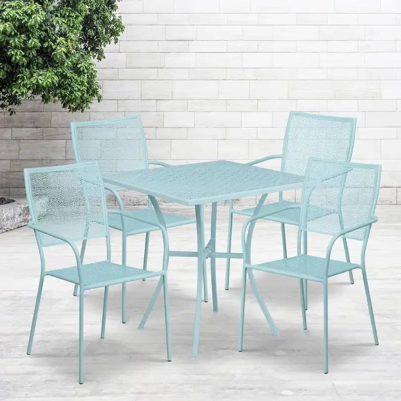 28 Square Indoor-Outdoor Steel Patio Table Set with 4 Square Back Chairs