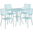 28 Square Indoor-Outdoor Steel Patio Table Set with 4 Square Back Chairs