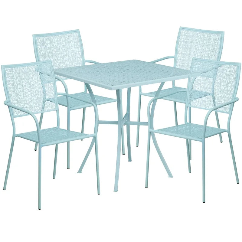 28 Square Indoor-Outdoor Steel Patio Table Set with 4 Square Back Chairs