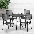 28 Square Indoor-Outdoor Steel Patio Table Set with 4 Square Back Chairs