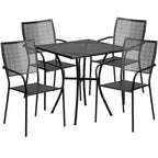 28 Square Indoor-Outdoor Steel Patio Table Set with 4 Square Back Chairs