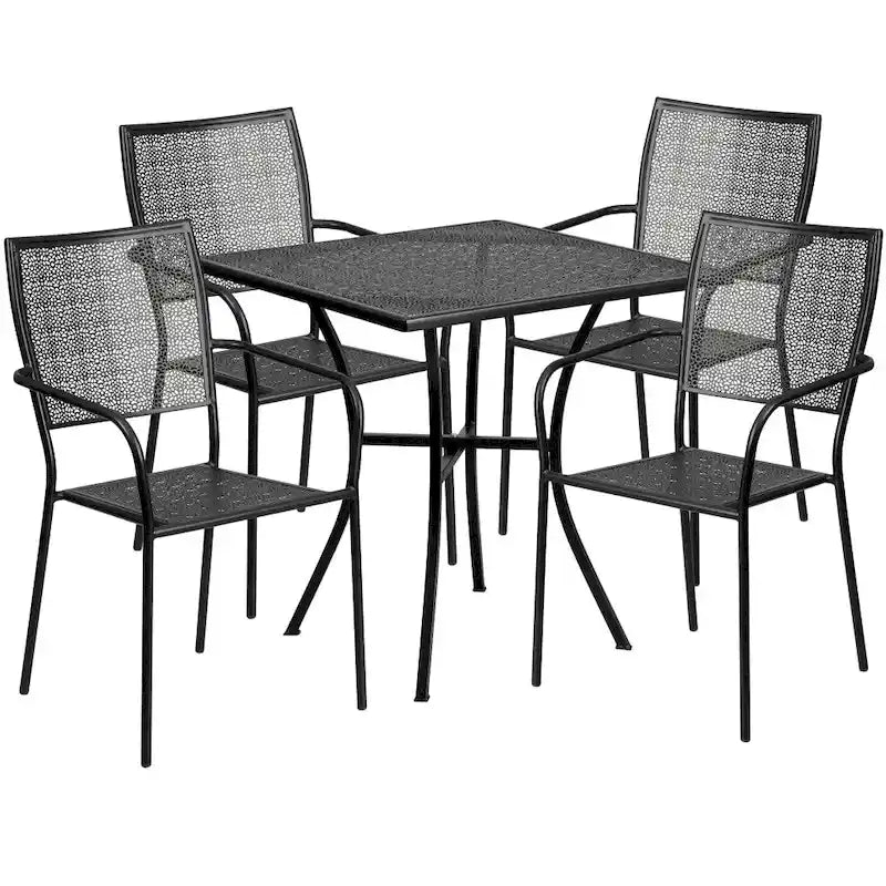28 Square Indoor-Outdoor Steel Patio Table Set with 4 Square Back Chairs