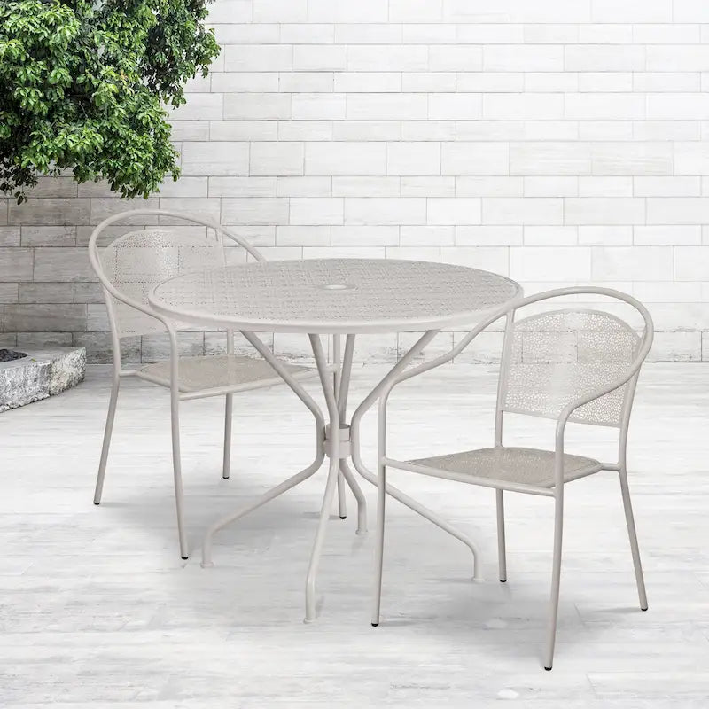 35-inch Round Steel 3-piece Patio Table Set with Round Back Chairs