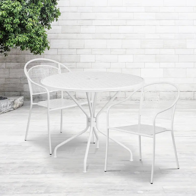 35-inch Round Steel 3-piece Patio Table Set with Round Back Chairs