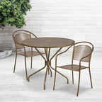 35-inch Round Steel 3-piece Patio Table Set with Round Back Chairs