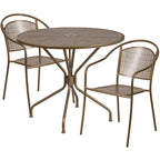 35-inch Round Steel 3-piece Patio Table Set with Round Back Chairs