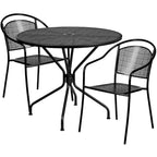 35-inch Round Steel 3-piece Patio Table Set with Round Back Chairs