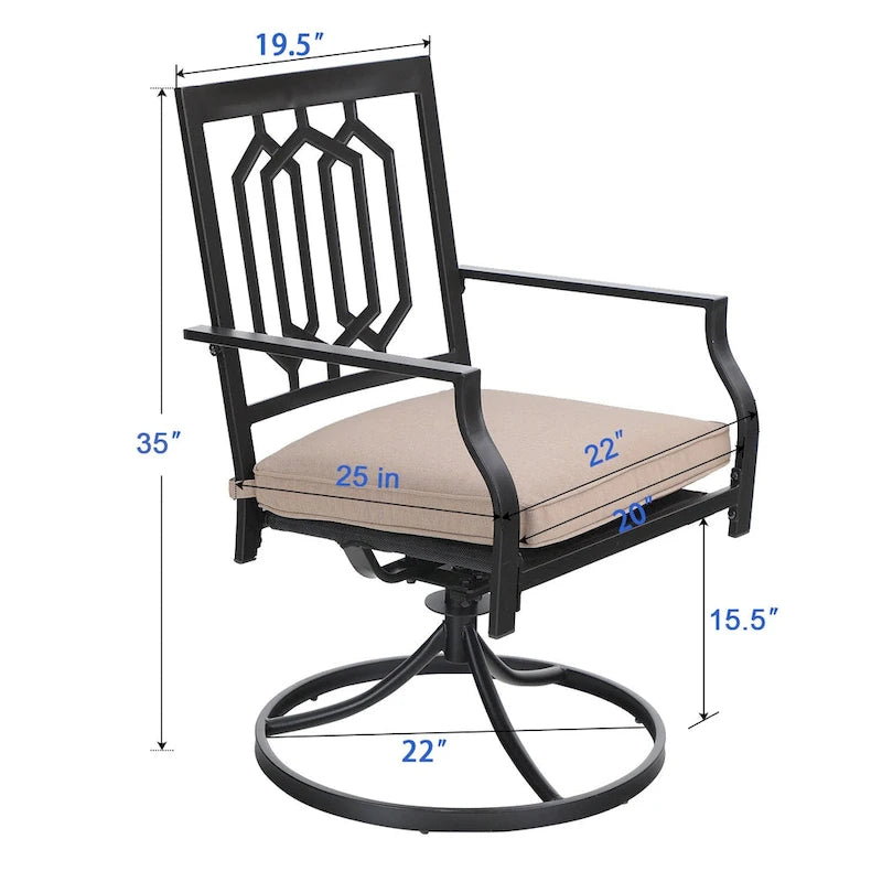 MAISON ARTS 7-piece Patio Dining Set, 1 Rectangle Wood-like Table with Umbrella Hole and 6 Metal Swivel Chairs