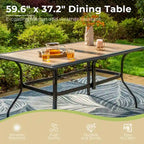 MAISON ARTS 7-piece Patio Dining Set, 1 Rectangle Wood-like Table with Umbrella Hole and 6 Metal Swivel Chairs