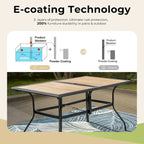 MAISON ARTS 7-piece Patio Dining Set, 1 Rectangle Wood-like Table with Umbrella Hole and 6 Metal Swivel Chairs