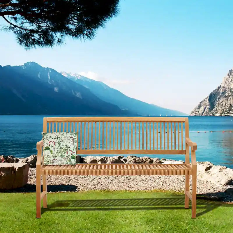 Chic Teak Castle Outdoor Teak Wood Patio & Garden Bench with Arms, 5 foot