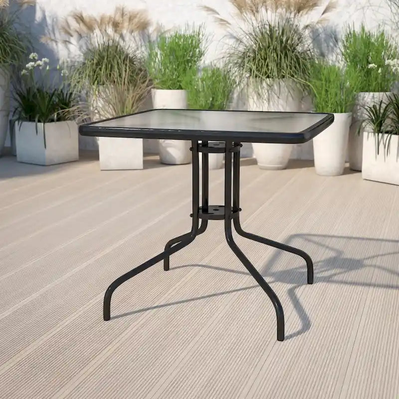 31.5 Square Tempered Glass Metal Table with Smooth Ripple Design Top