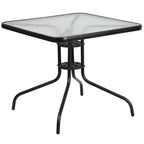 31.5 Square Tempered Glass Metal Table with Smooth Ripple Design Top