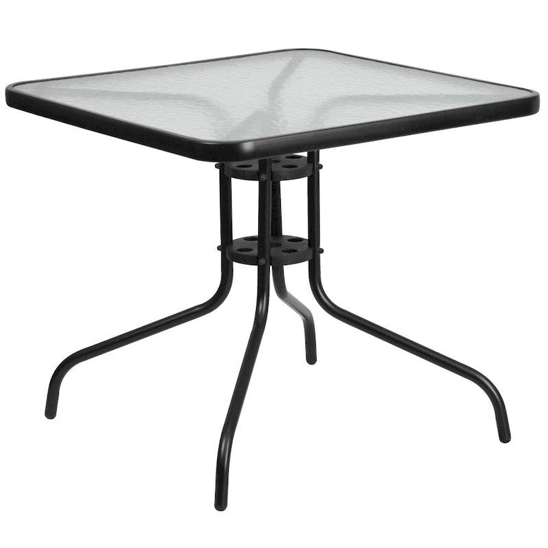 31.5 Square Tempered Glass Metal Table with Smooth Ripple Design Top