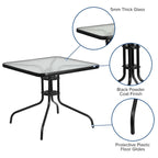 31.5 Square Tempered Glass Metal Table with Smooth Ripple Design Top