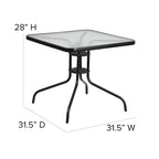 31.5 Square Tempered Glass Metal Table with Smooth Ripple Design Top