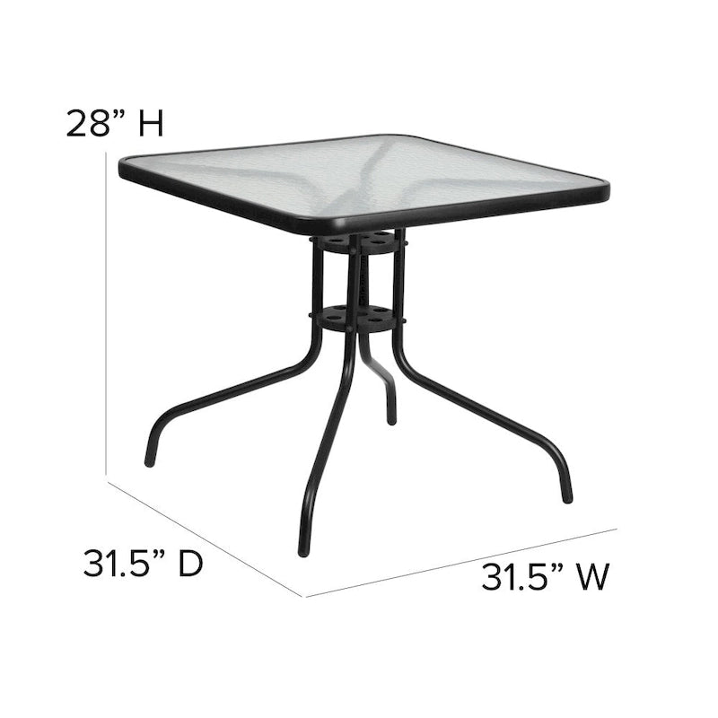 31.5 Square Tempered Glass Metal Table with Smooth Ripple Design Top