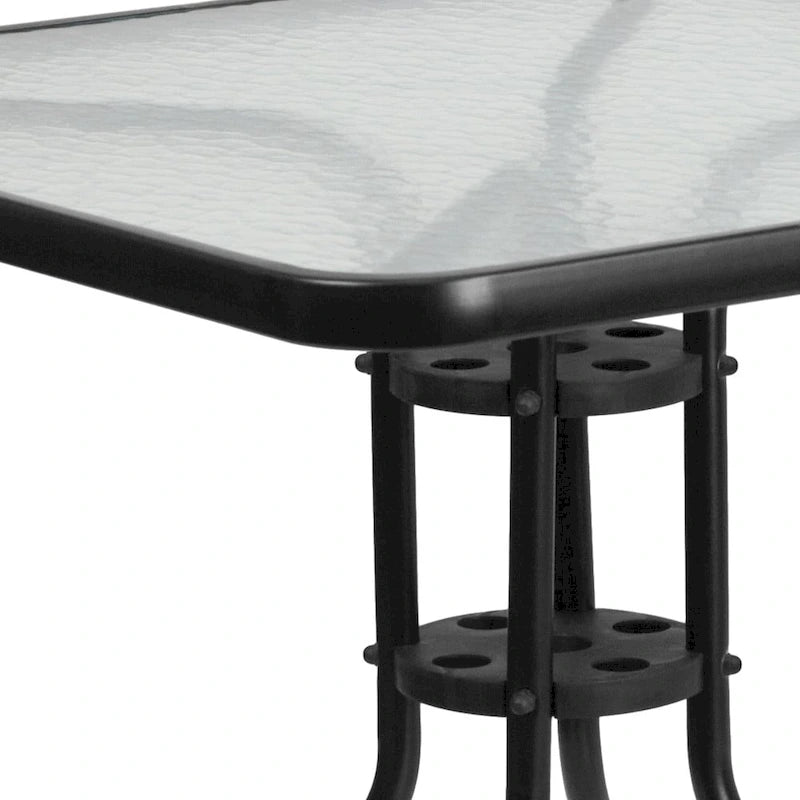 31.5 Square Tempered Glass Metal Table with Smooth Ripple Design Top