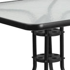 31.5 Square Tempered Glass Metal Table with Smooth Ripple Design Top
