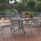 31.5 Square Tempered Glass Metal Table with Smooth Ripple Design Top