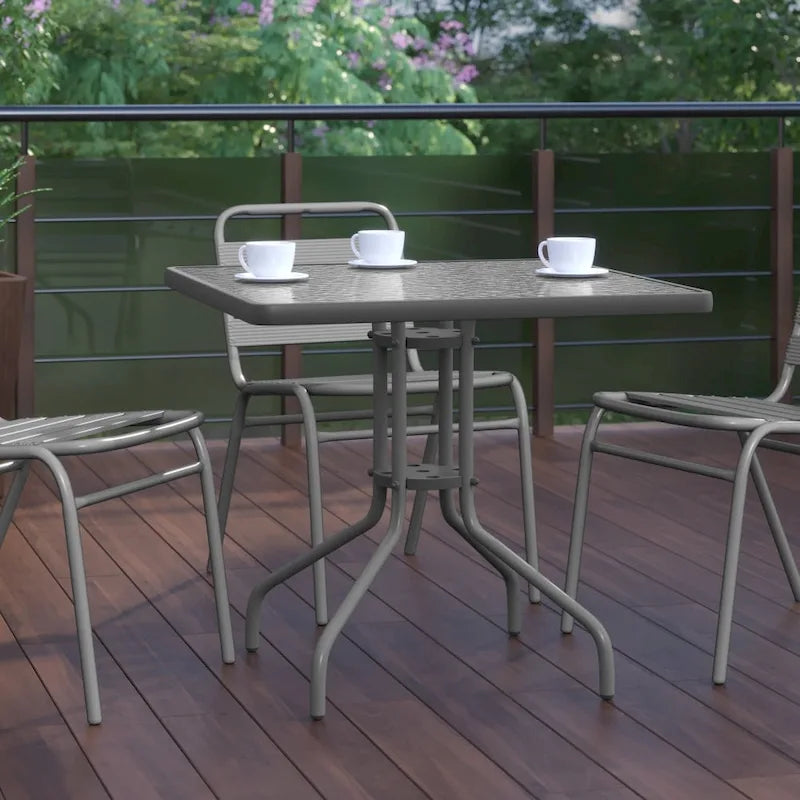 31.5 Square Tempered Glass Metal Table with Smooth Ripple Design Top