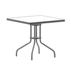 31.5 Square Tempered Glass Metal Table with Smooth Ripple Design Top