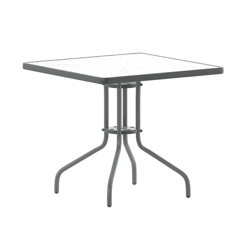 31.5 Square Tempered Glass Metal Table with Smooth Ripple Design Top