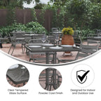 31.5 Square Tempered Glass Metal Table with Smooth Ripple Design Top