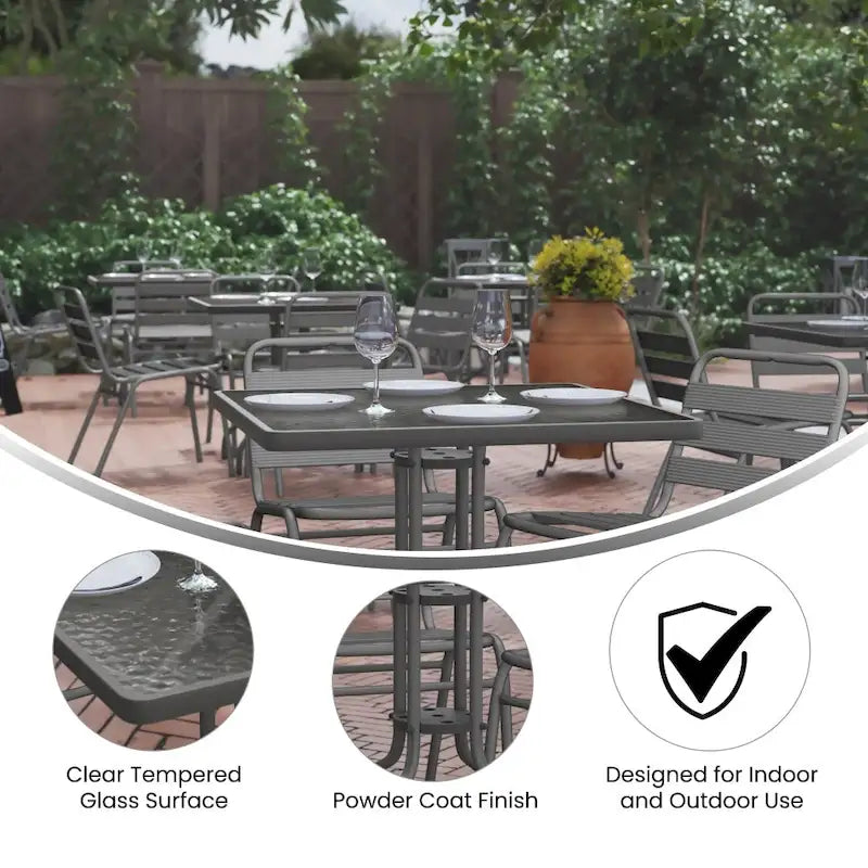 31.5 Square Tempered Glass Metal Table with Smooth Ripple Design Top