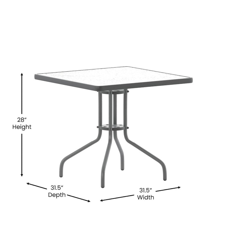 31.5 Square Tempered Glass Metal Table with Smooth Ripple Design Top