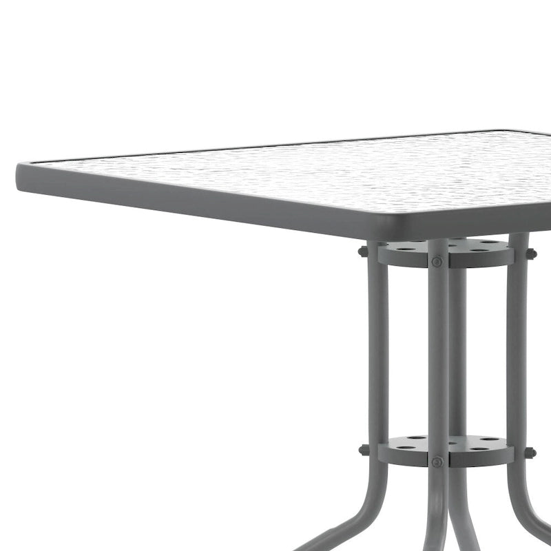 31.5 Square Tempered Glass Metal Table with Smooth Ripple Design Top