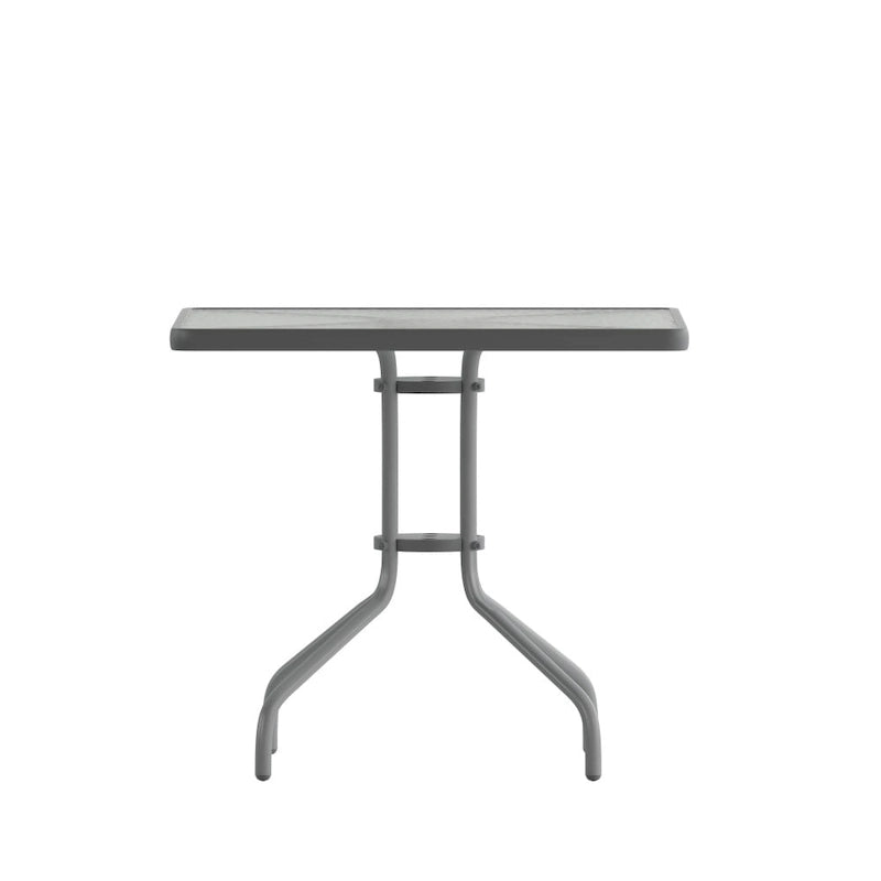 31.5 Square Tempered Glass Metal Table with Smooth Ripple Design Top