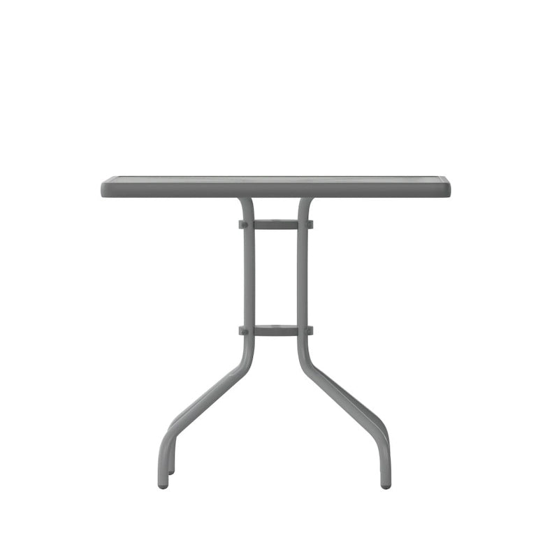 31.5 Square Tempered Glass Metal Table with Smooth Ripple Design Top