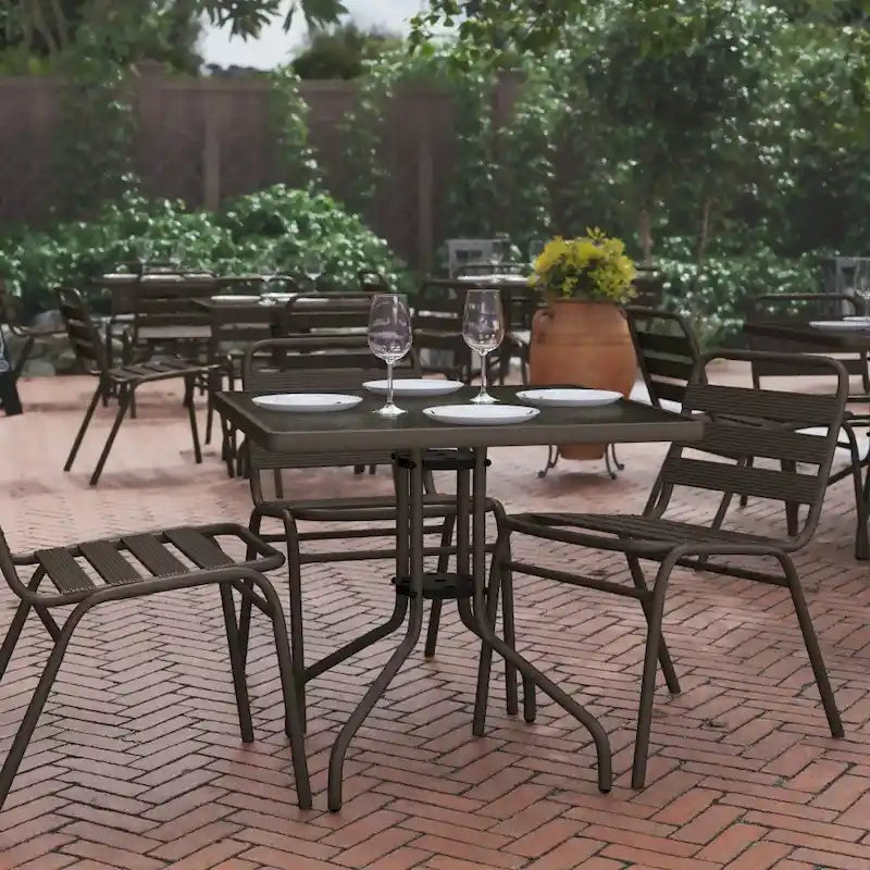31.5 Square Tempered Glass Metal Table with Smooth Ripple Design Top
