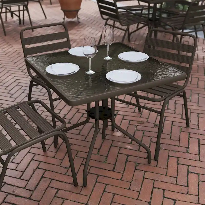31.5 Square Tempered Glass Metal Table with Smooth Ripple Design Top