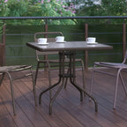 31.5 Square Tempered Glass Metal Table with Smooth Ripple Design Top