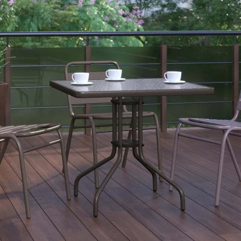 31.5 Square Tempered Glass Metal Table with Smooth Ripple Design Top