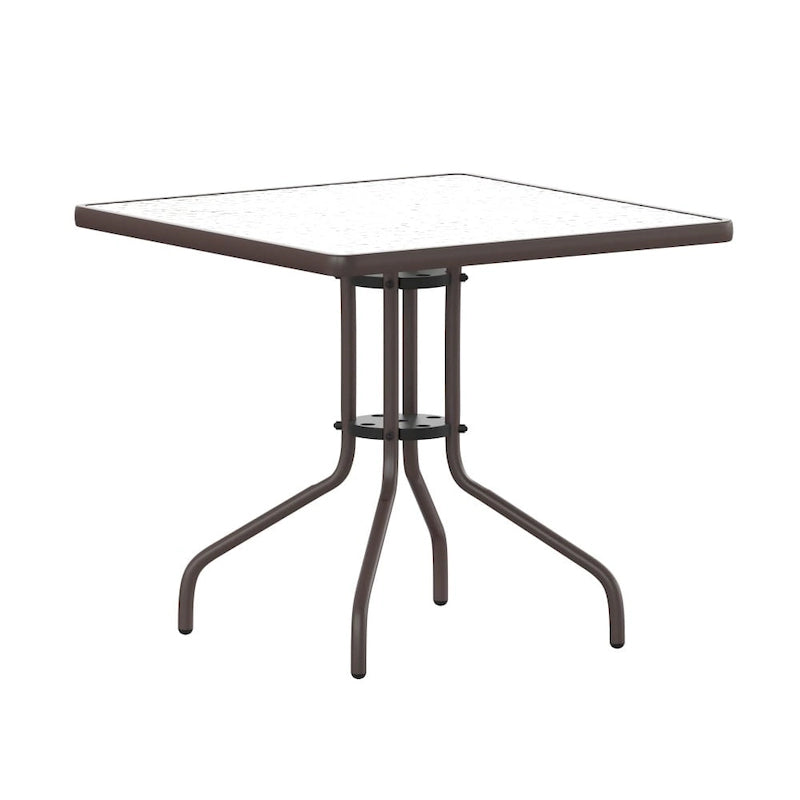 31.5 Square Tempered Glass Metal Table with Smooth Ripple Design Top