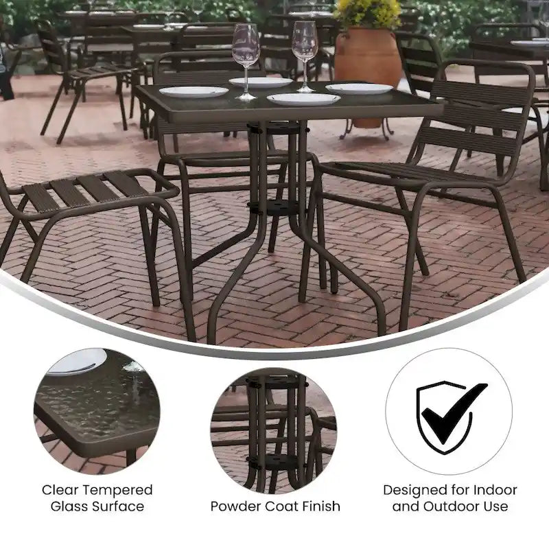 31.5 Square Tempered Glass Metal Table with Smooth Ripple Design Top