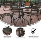 31.5 Square Tempered Glass Metal Table with Smooth Ripple Design Top