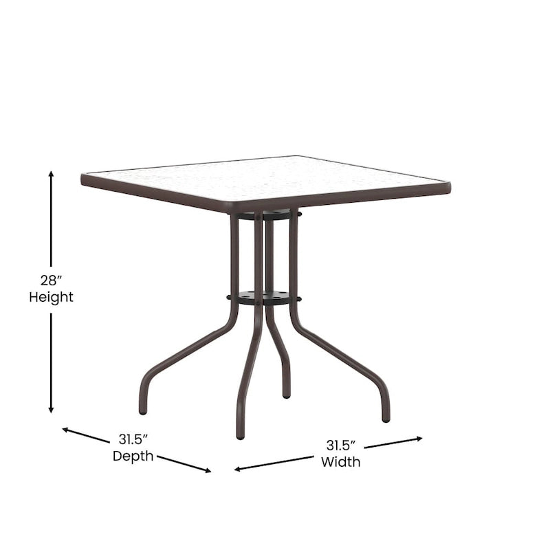 31.5 Square Tempered Glass Metal Table with Smooth Ripple Design Top