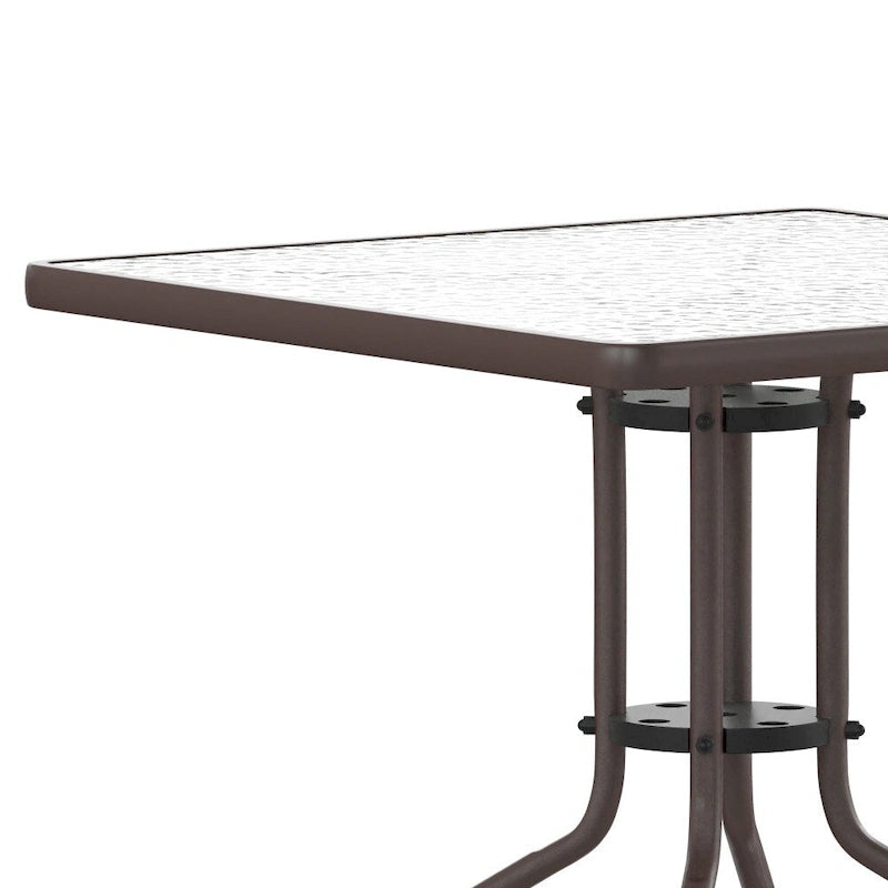 31.5 Square Tempered Glass Metal Table with Smooth Ripple Design Top