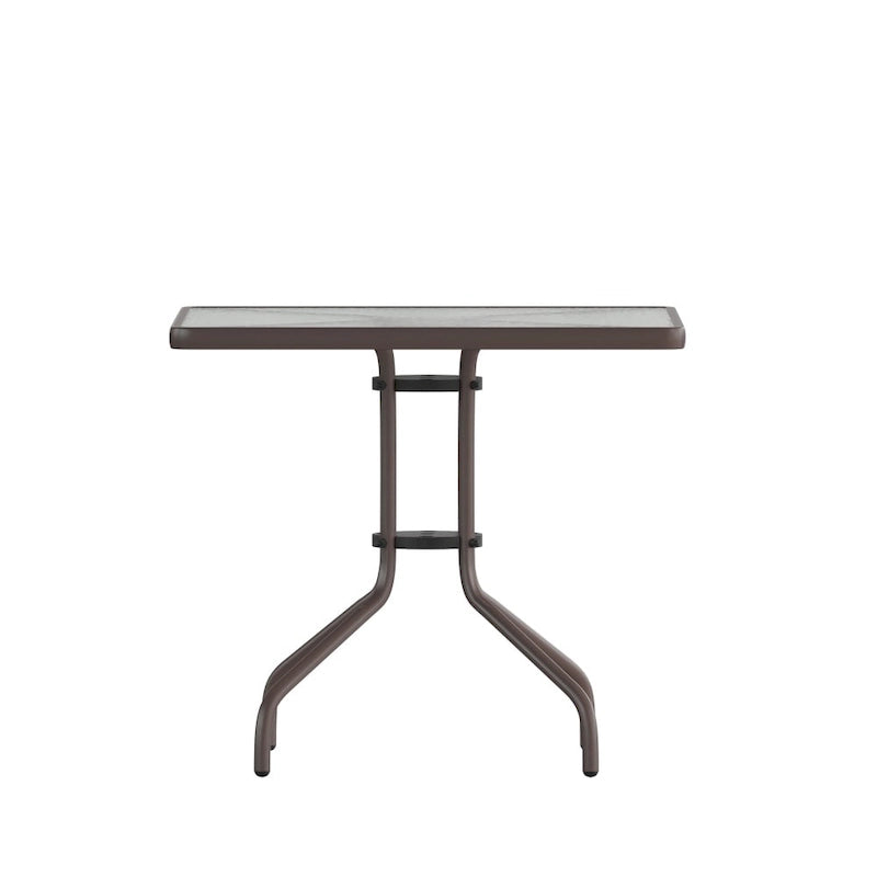 31.5 Square Tempered Glass Metal Table with Smooth Ripple Design Top