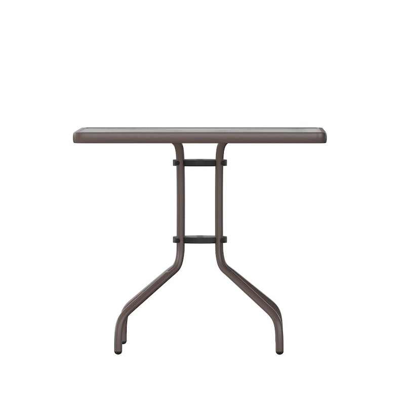 31.5 Square Tempered Glass Metal Table with Smooth Ripple Design Top